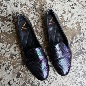 B Brian Atwood Claudelle Hologram Snakeskin Flats